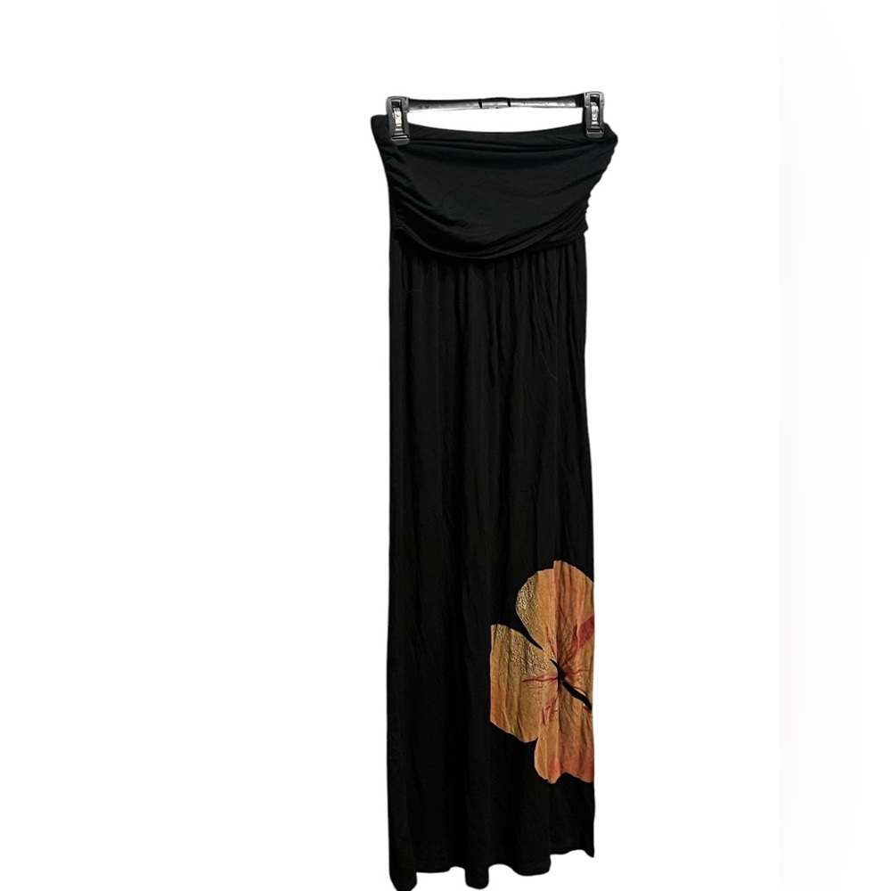 Black Strapless Dress with Orange Flower